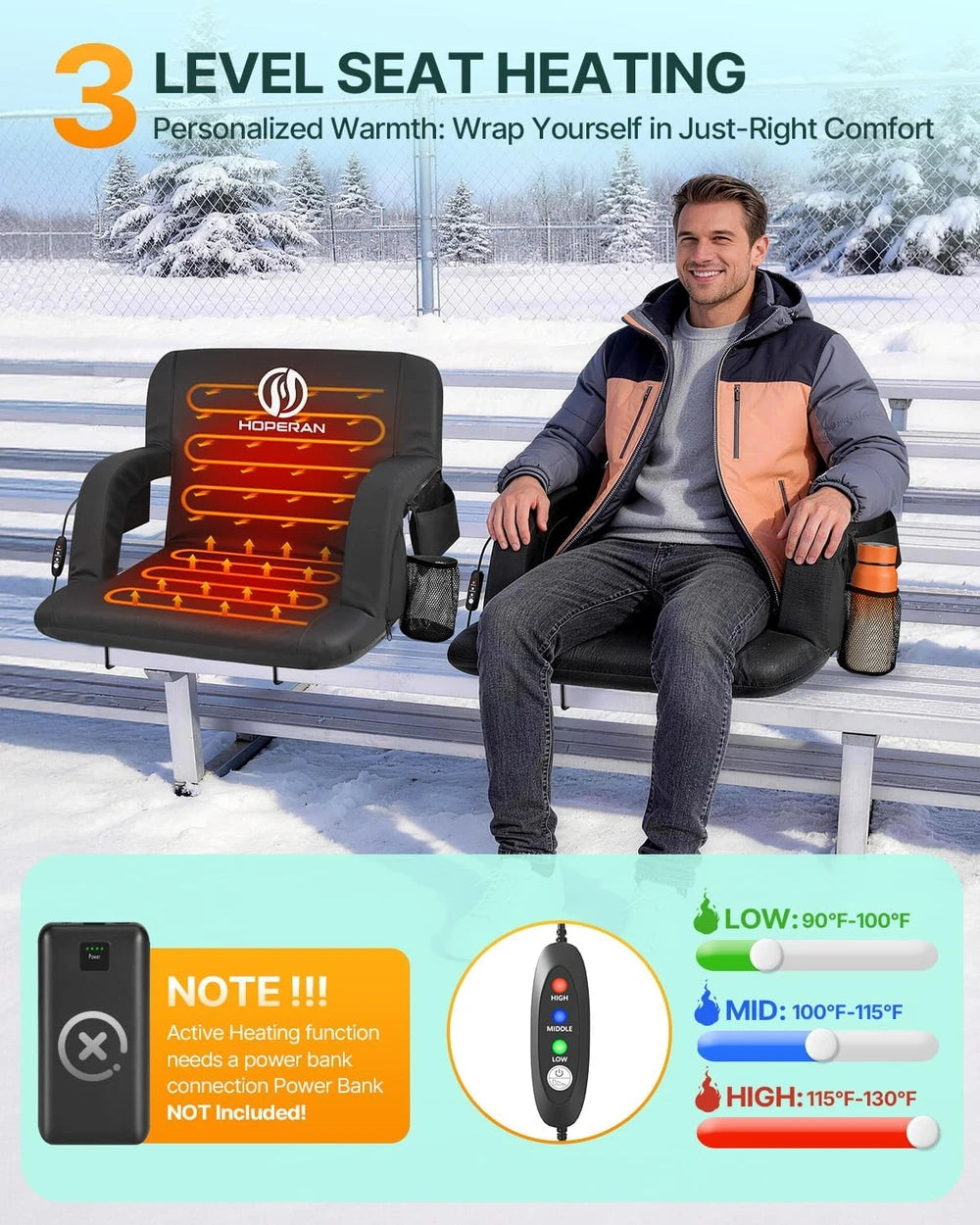 Heated Stadium Seat with Back Support