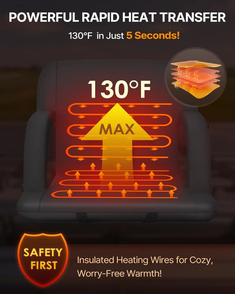 Heated Stadium Seat with Back Support